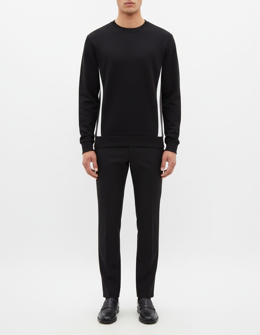 Slim Fit Patchwork Crew Neck Men's Sweatshirt for Autumn Casual Wear