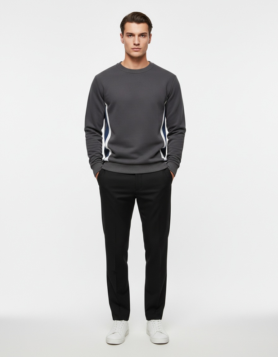 Slim Fit Patchwork Crew Neck Men's Sweatshirt for Autumn Casual Wear