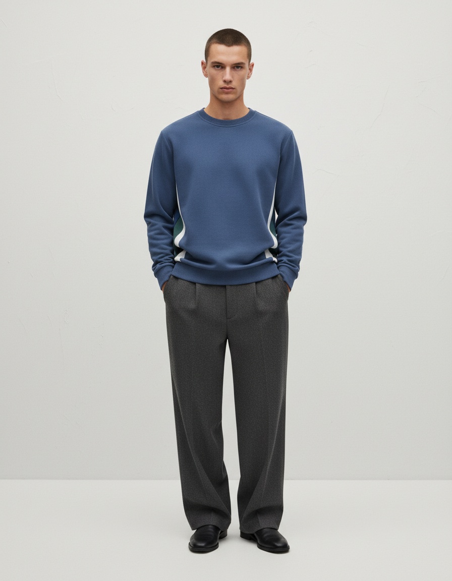 Slim Fit Patchwork Crew Neck Men's Sweatshirt for Autumn Casual Wear