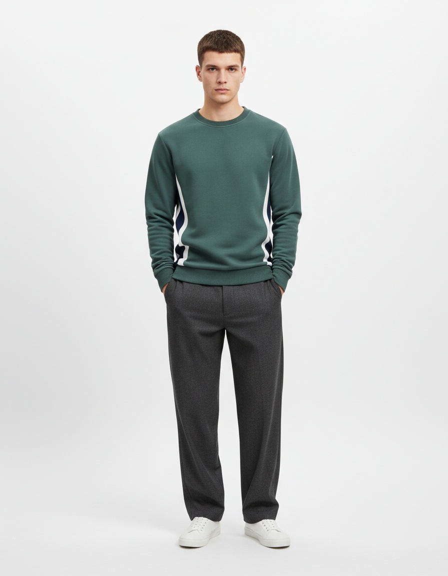 Slim Fit Patchwork Crew Neck Men's Sweatshirt for Autumn Casual Wear