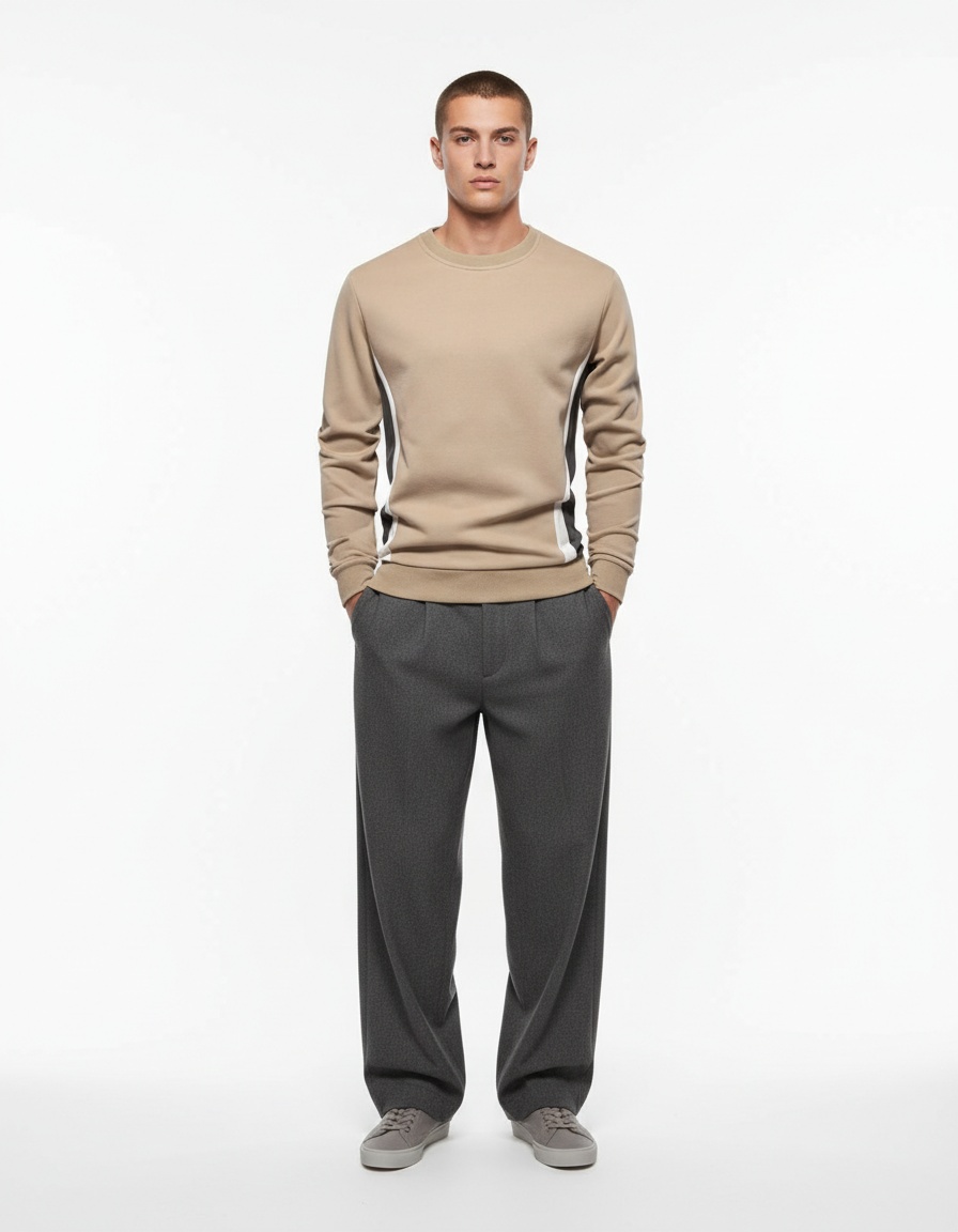 Slim Fit Patchwork Crew Neck Men's Sweatshirt for Autumn Casual Wear