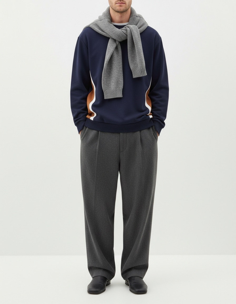 Slim Fit Patchwork Crew Neck Men's Sweatshirt for Autumn Casual Wear