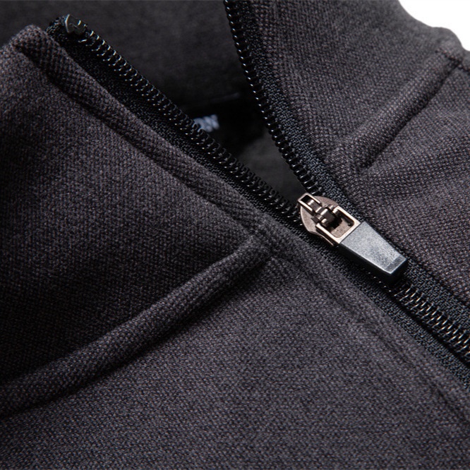 Diagonal Zipper Fleece-Lined Winter Sweatshirt with Stand Collar for Men's Outerwear