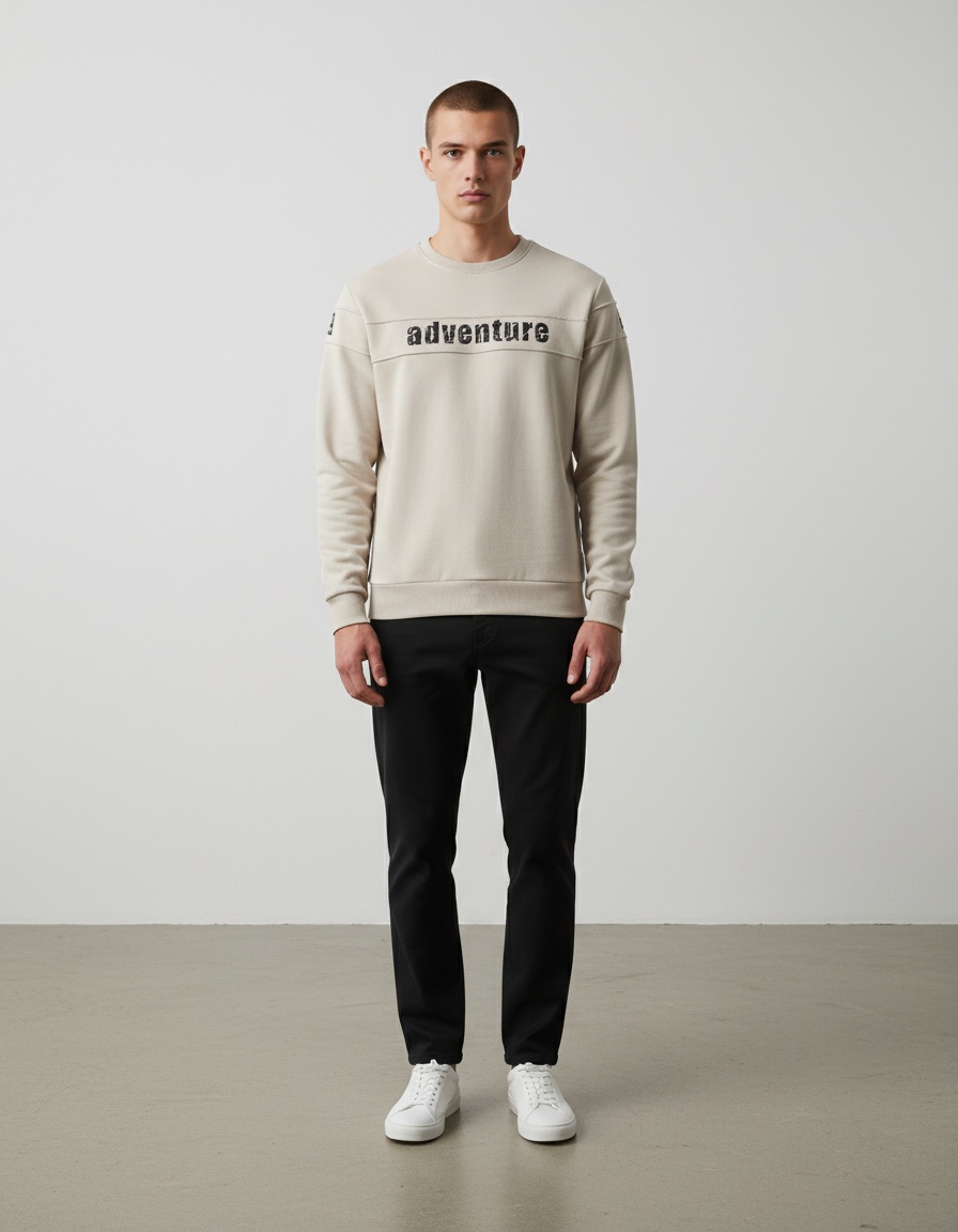 Loose Fit Printed Patchwork Crew Neck Autumn Men's Sweatshirt