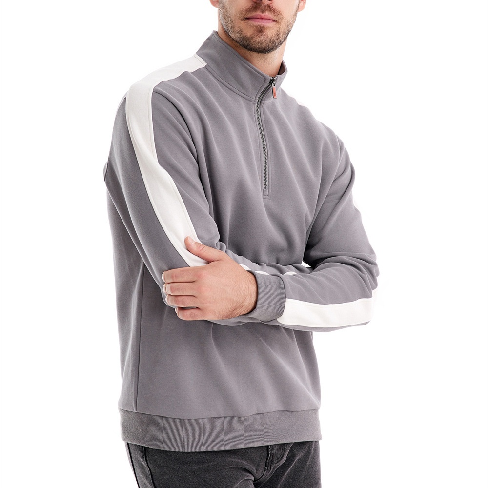 Patchwork Design Stand-Collar Autumn Men's Sweatshirt for Casual Sports