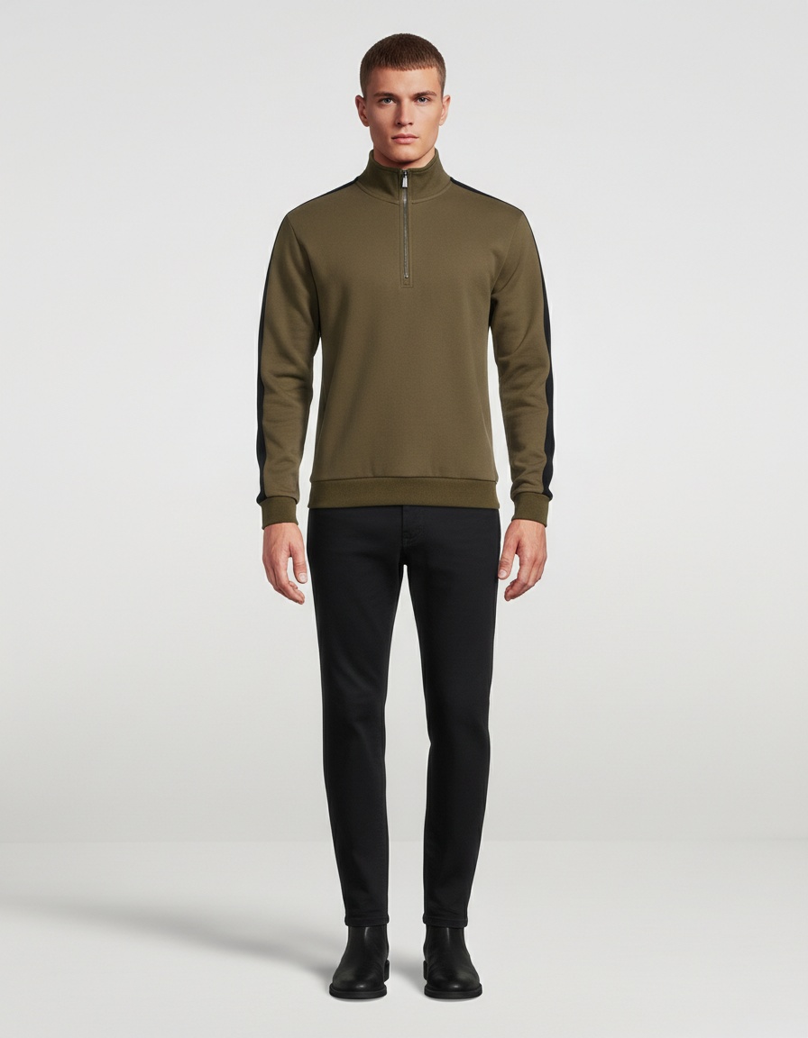 Patchwork Design Stand-Collar Autumn Men's Sweatshirt for Casual Sports