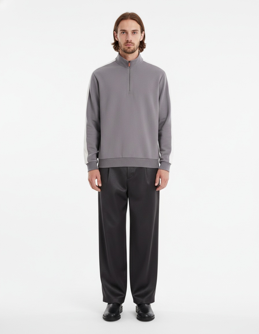 Patchwork Design Stand-Collar Autumn Men's Sweatshirt for Casual Sports