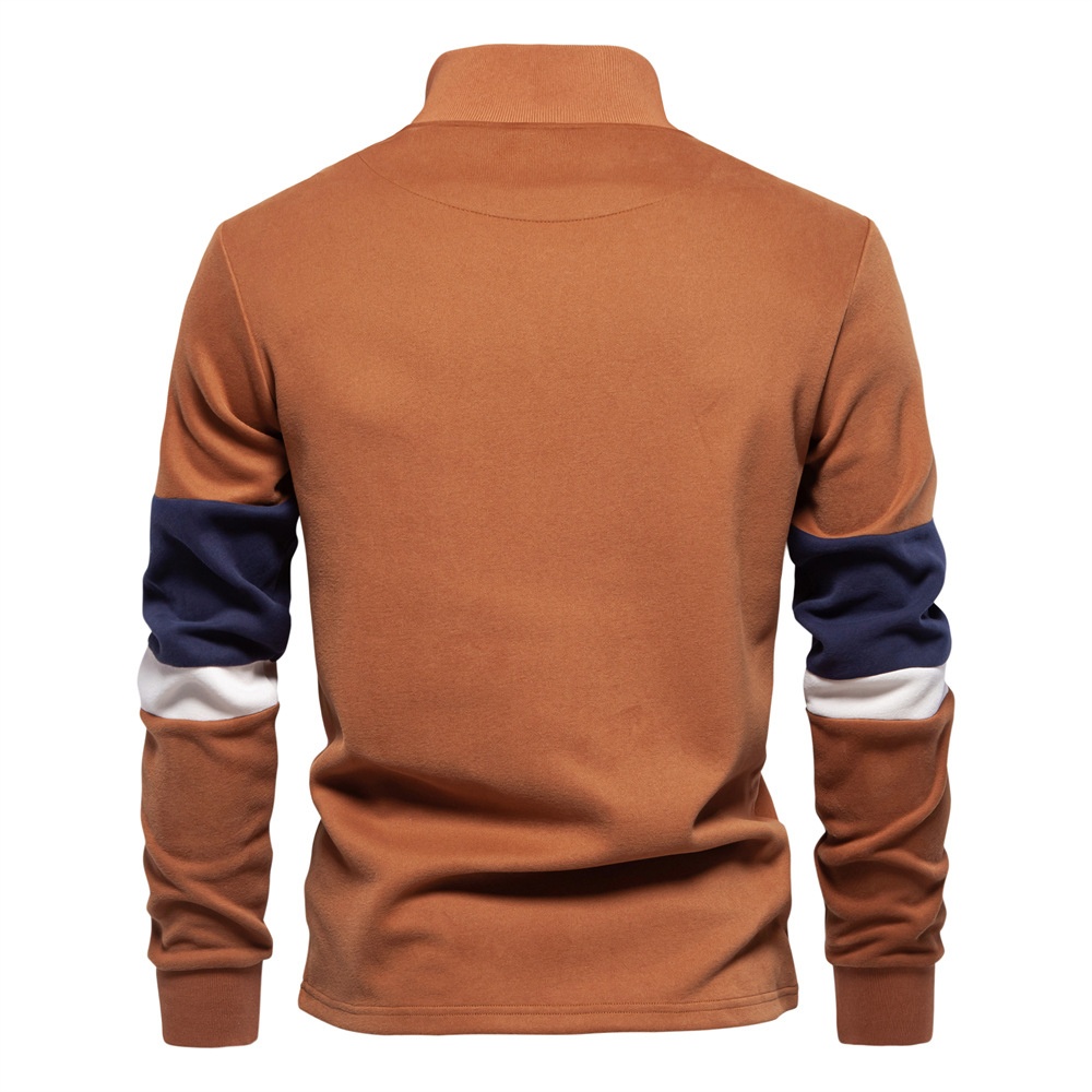 Color Block Long-Sleeved Polo Neck Men's Sweatshirt for Autumn and Winter Casual Wear