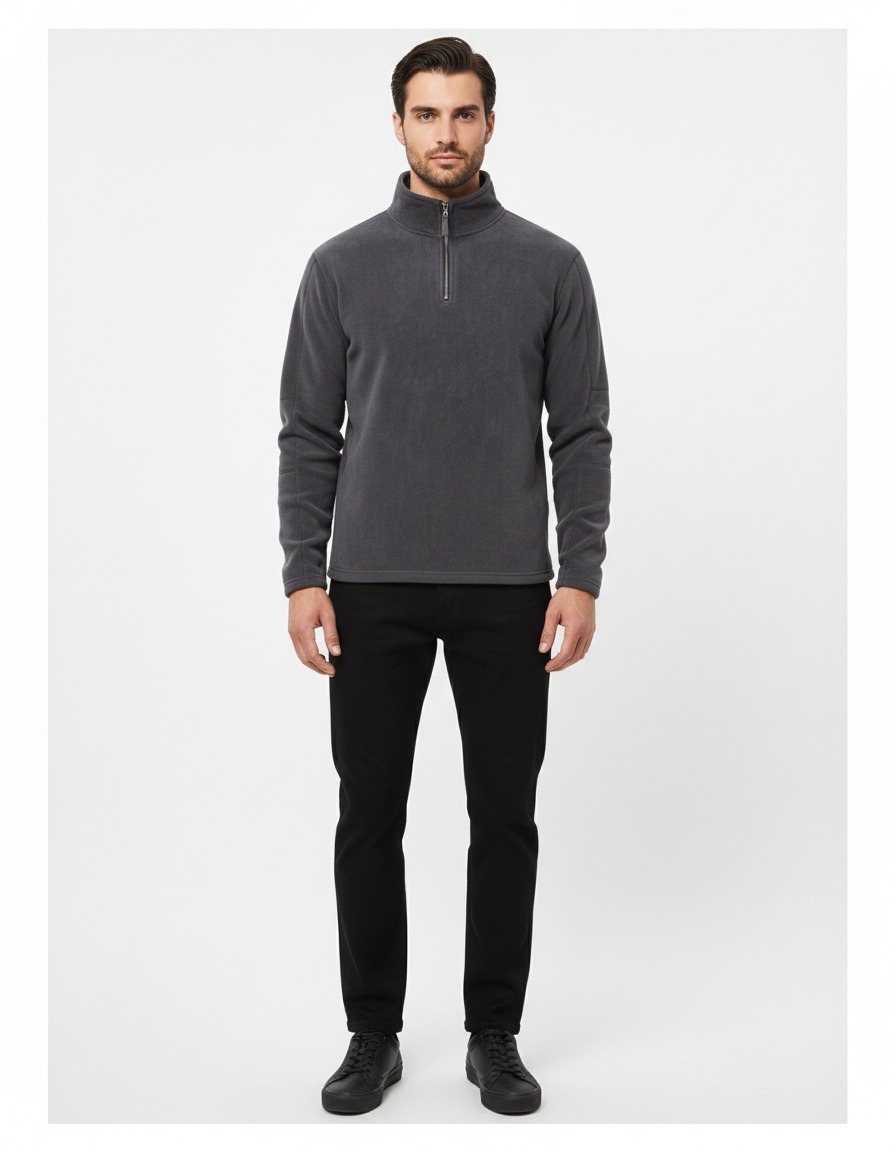 Half-Zip Stand Collar Fleece-Lined Winter Casual Sweatshirt for Men