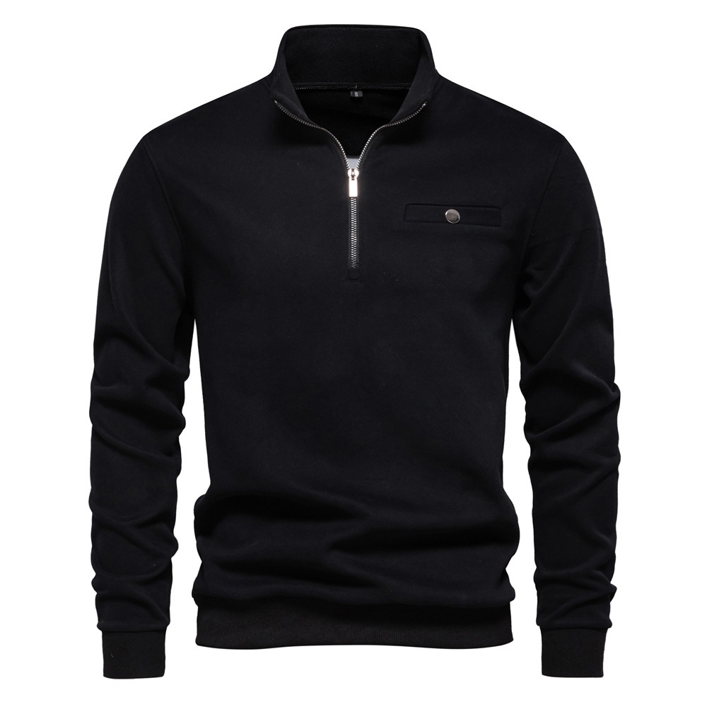Casual Half-Zip Solid Color Long-Sleeve Men's Sweatshirt with Pocket Detail
