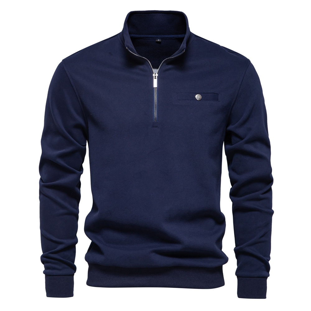 Casual Half-Zip Solid Color Long-Sleeve Men's Sweatshirt with Pocket Detail