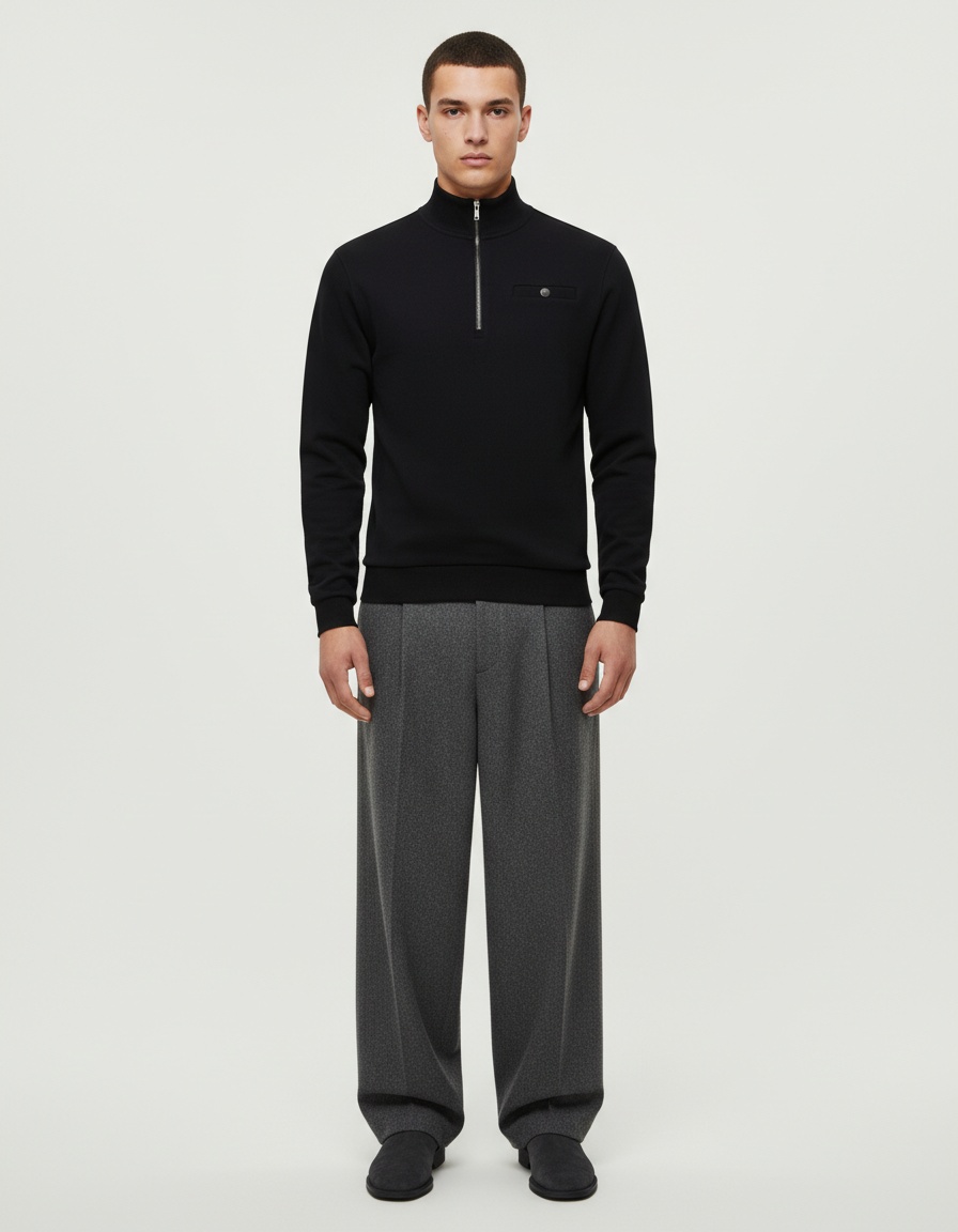 Casual Half-Zip Solid Color Long-Sleeve Men's Sweatshirt with Pocket Detail