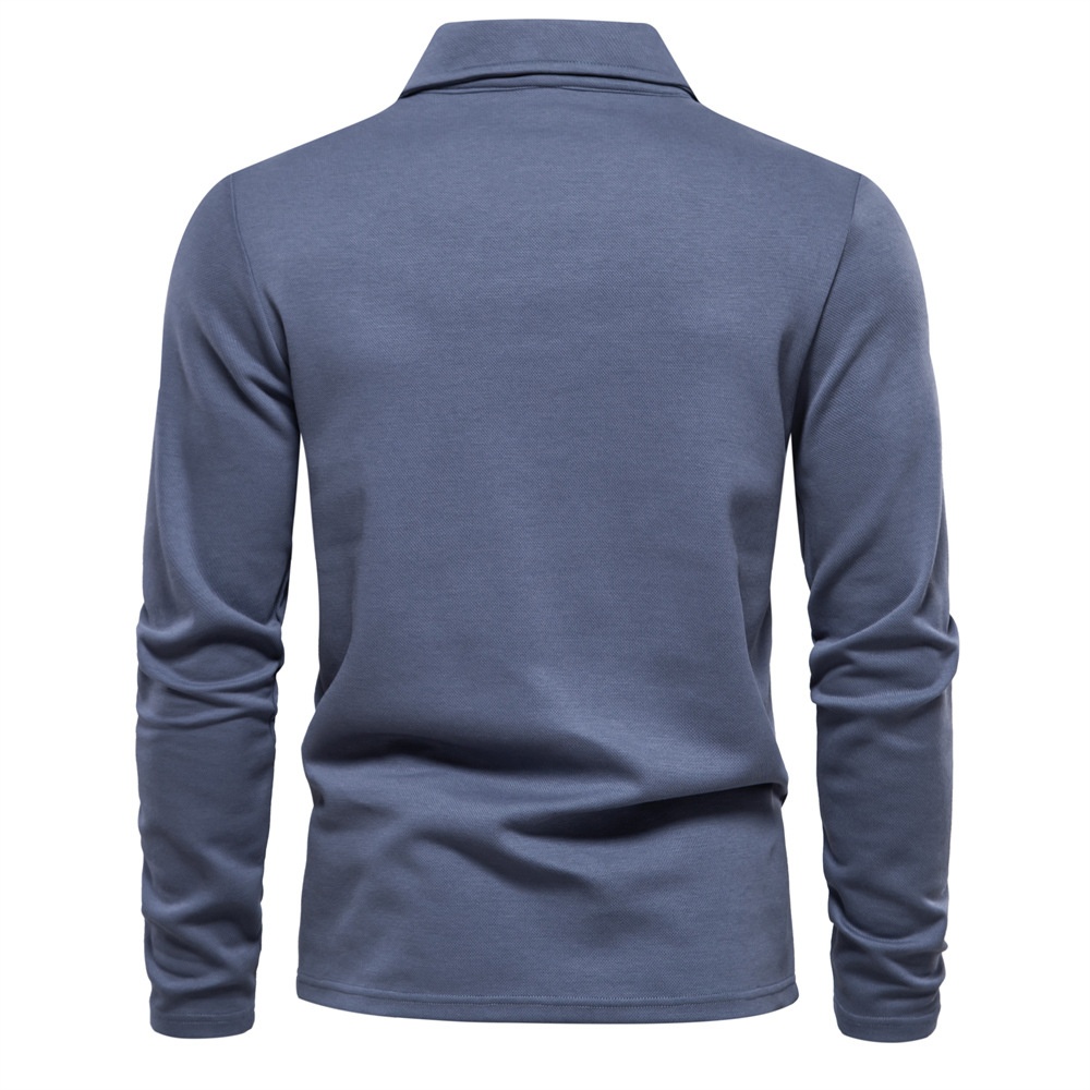 Polo homme à manches longues, couleur unie, avec col à revers