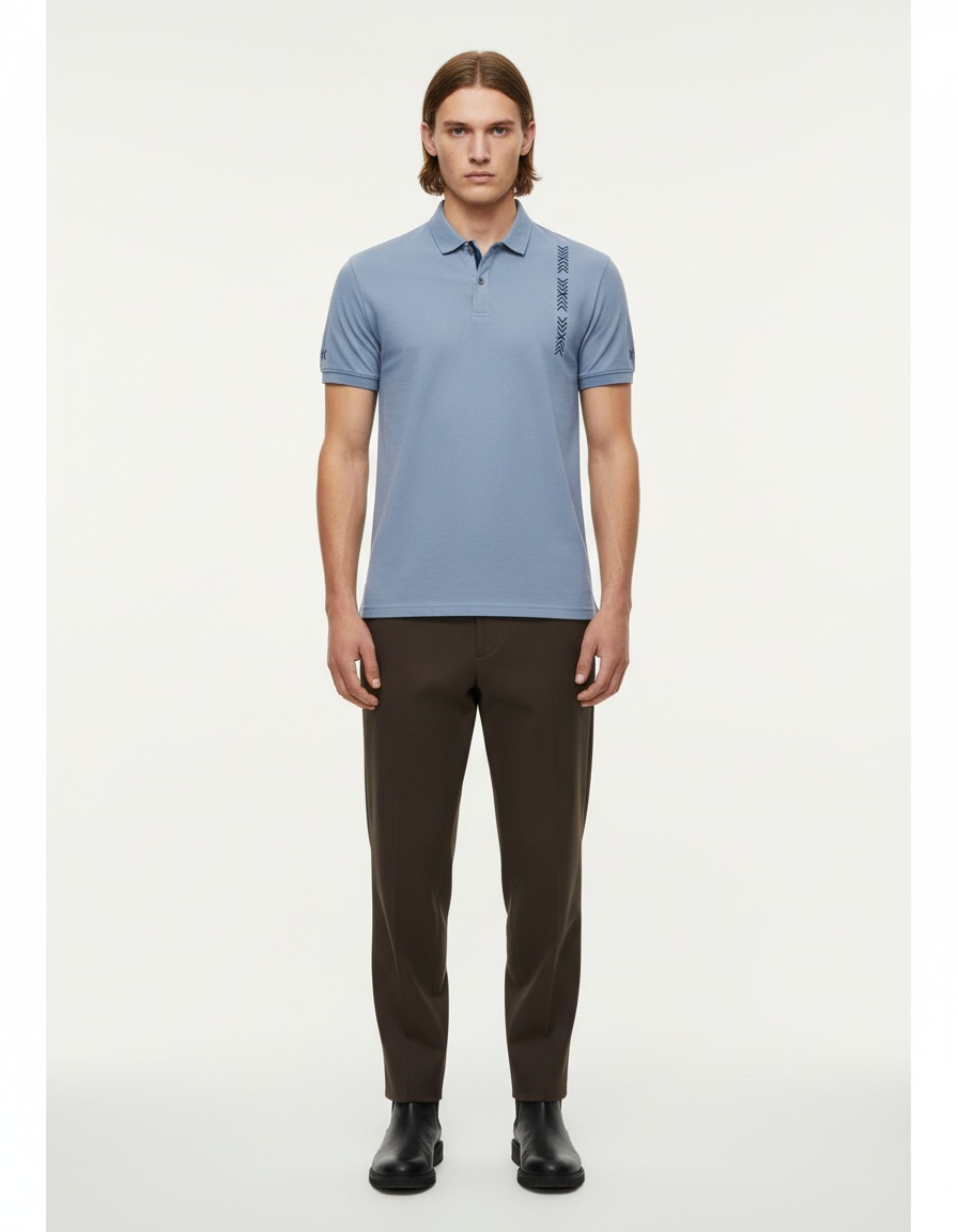 Embroidered Solid Color Short-Sleeve Men's Polo Shirt