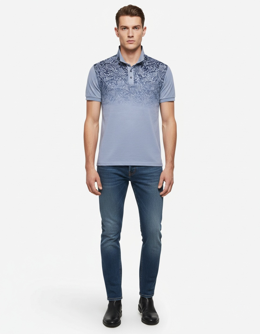 Gradient Printed Breathable Casual Men's Polo Shirt