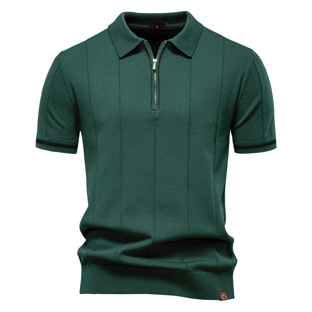 Knitted Business Casual Short Sleeve Men's Polo Shirt with Lapel Collar