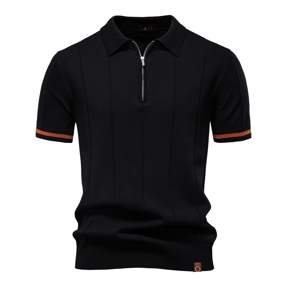 Knitted Business Casual Short Sleeve Men's Polo Shirt with Lapel Collar