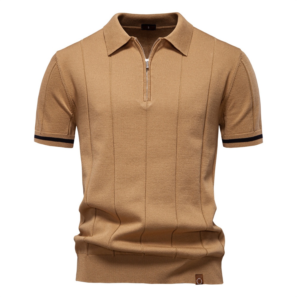 Knitted Business Casual Short Sleeve Men's Polo Shirt with Lapel Collar