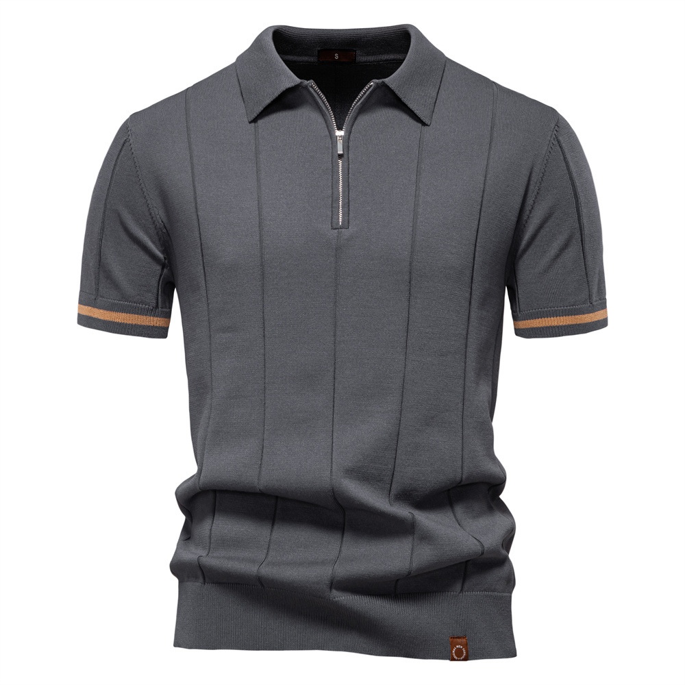 Knitted Business Casual Short Sleeve Men's Polo Shirt with Lapel Collar