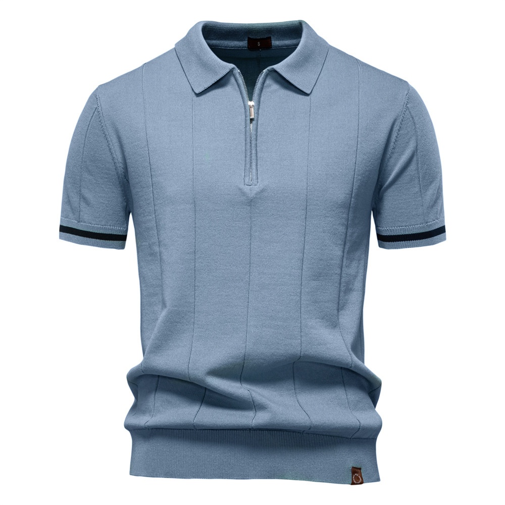 Knitted Business Casual Short Sleeve Men's Polo Shirt with Lapel Collar