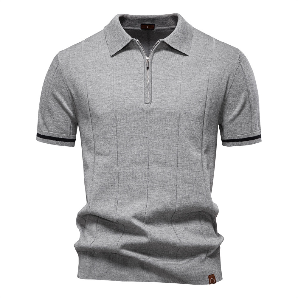 Knitted Business Casual Short Sleeve Men's Polo Shirt with Lapel Collar