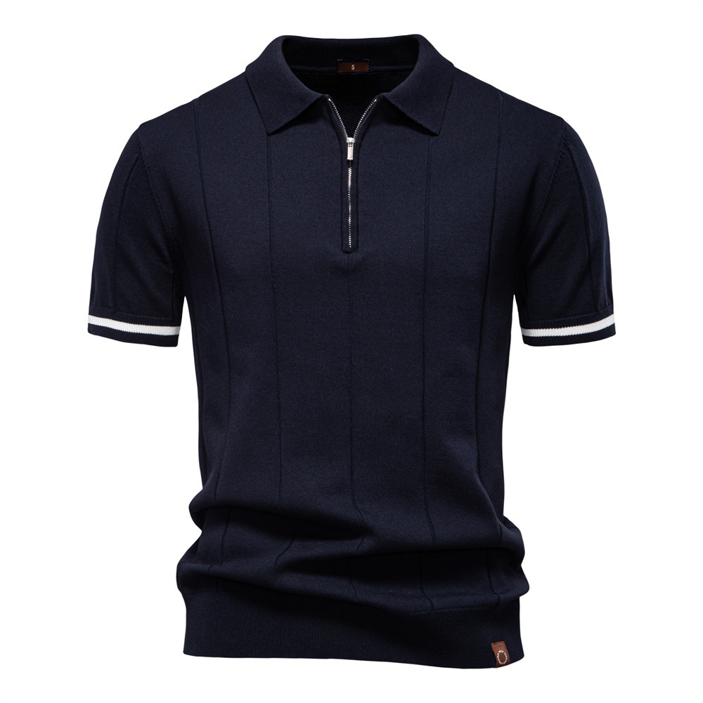 Knitted Business Casual Short Sleeve Men's Polo Shirt with Lapel Collar