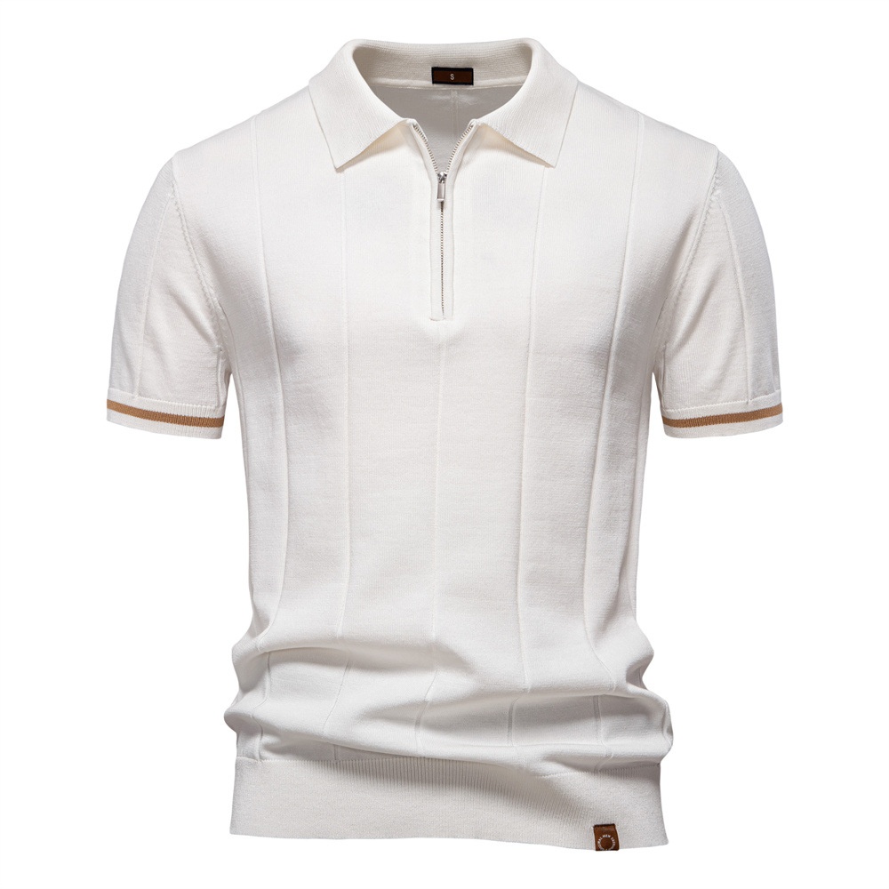 Knitted Business Casual Short Sleeve Men's Polo Shirt with Lapel Collar