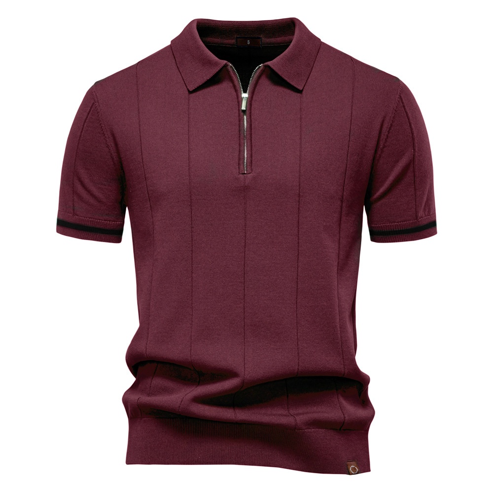 Knitted Business Casual Short Sleeve Men's Polo Shirt with Lapel Collar