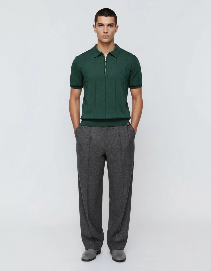 Knitted Business Casual Short Sleeve Men's Polo Shirt with Lapel Collar