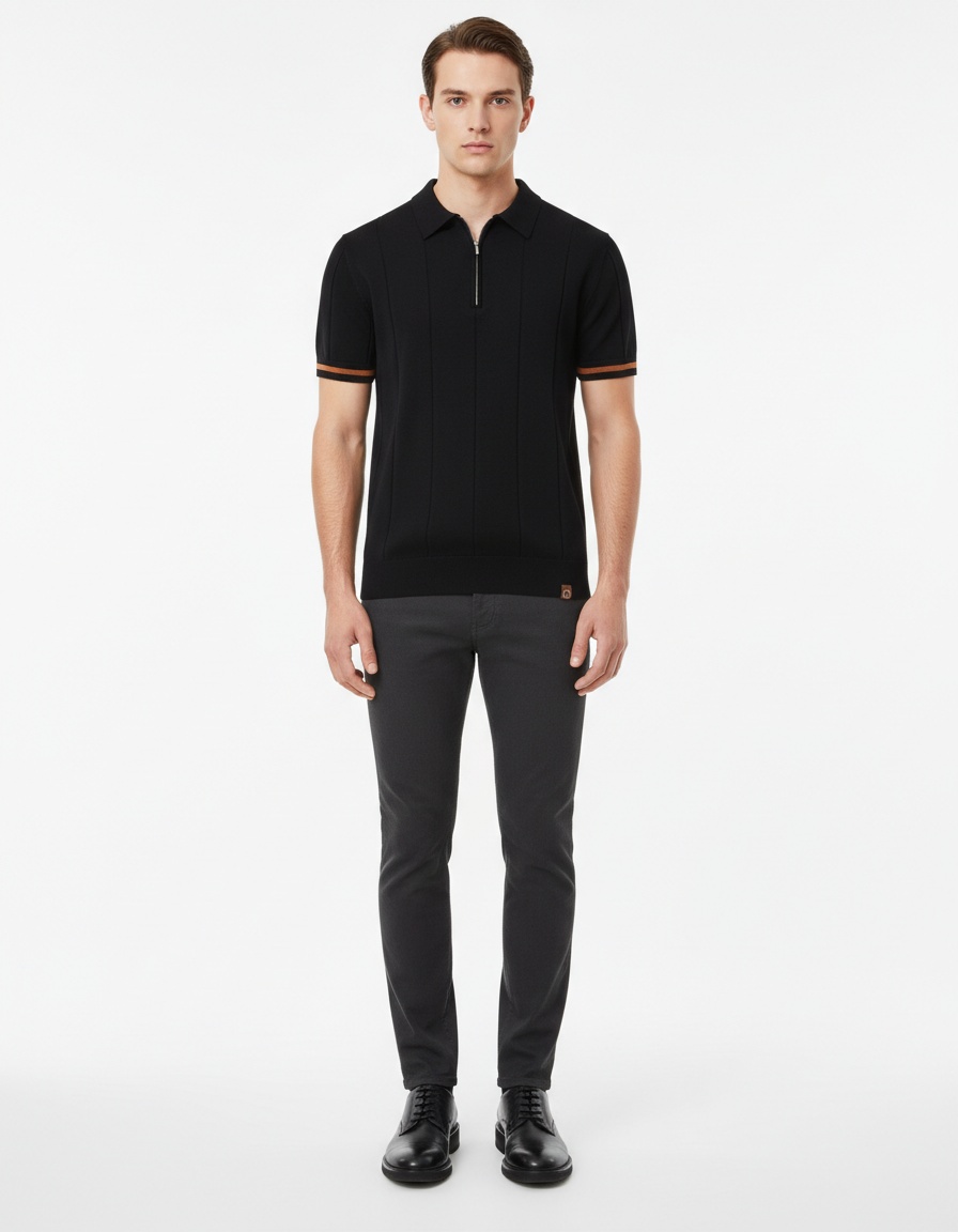 Knitted Business Casual Short Sleeve Men's Polo Shirt with Lapel Collar