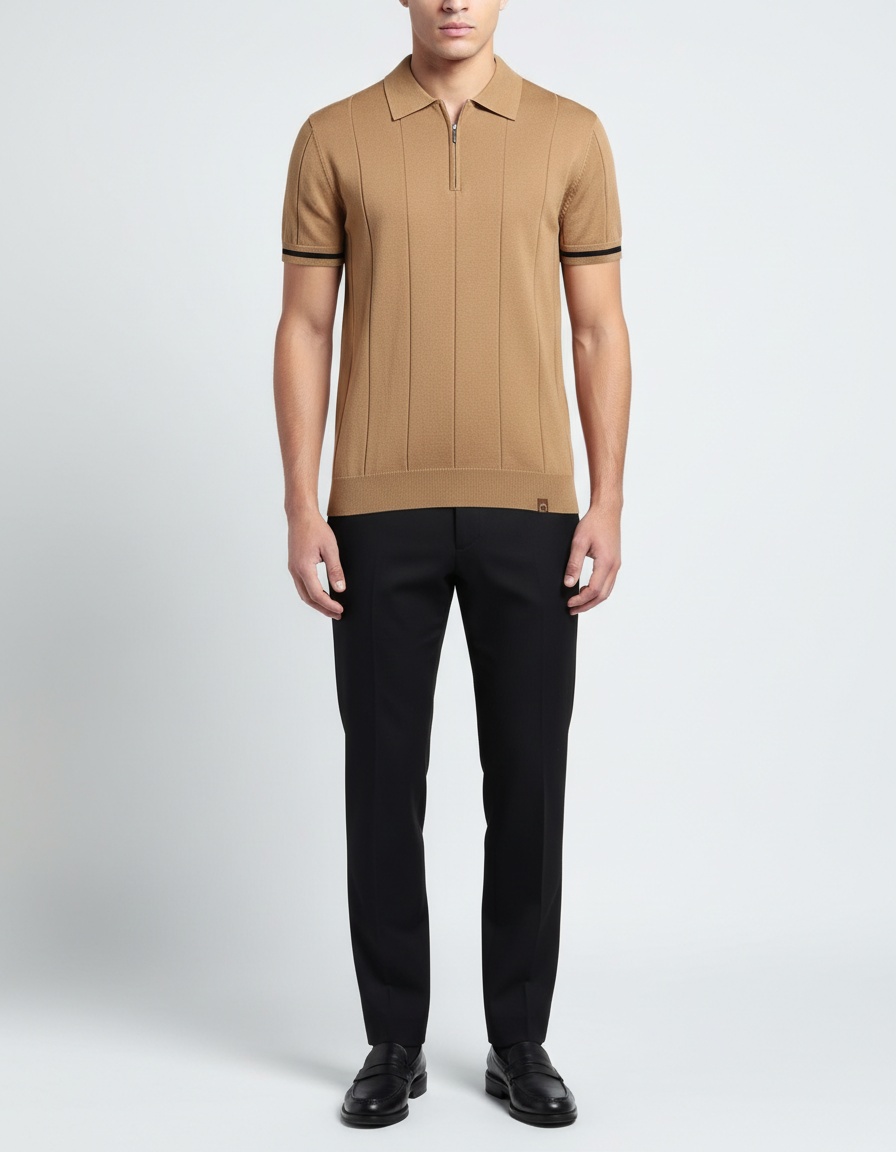 Knitted Business Casual Short Sleeve Men's Polo Shirt with Lapel Collar