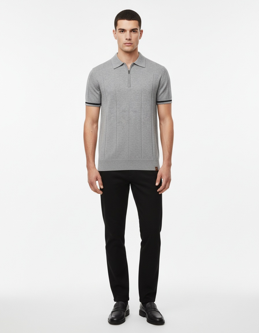 Knitted Business Casual Short Sleeve Men's Polo Shirt with Lapel Collar