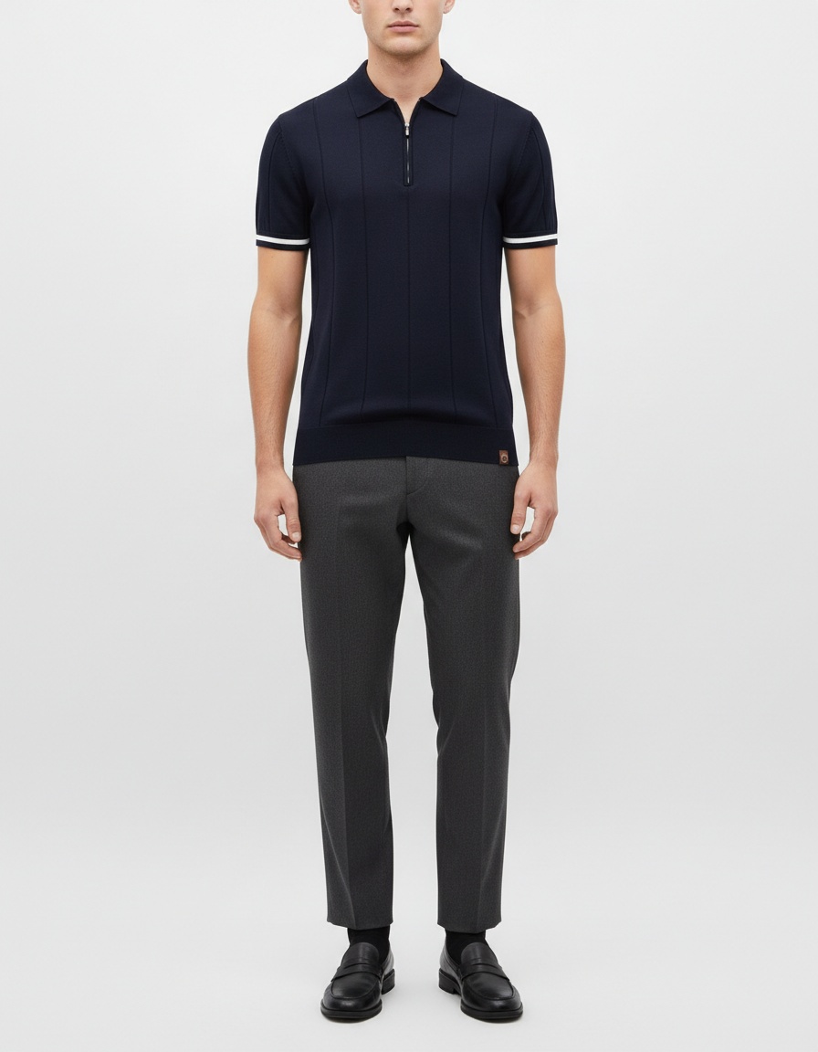 Knitted Business Casual Short Sleeve Men's Polo Shirt with Lapel Collar