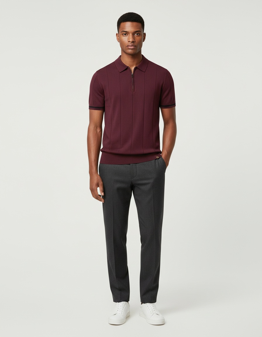 Knitted Business Casual Short Sleeve Men's Polo Shirt with Lapel Collar