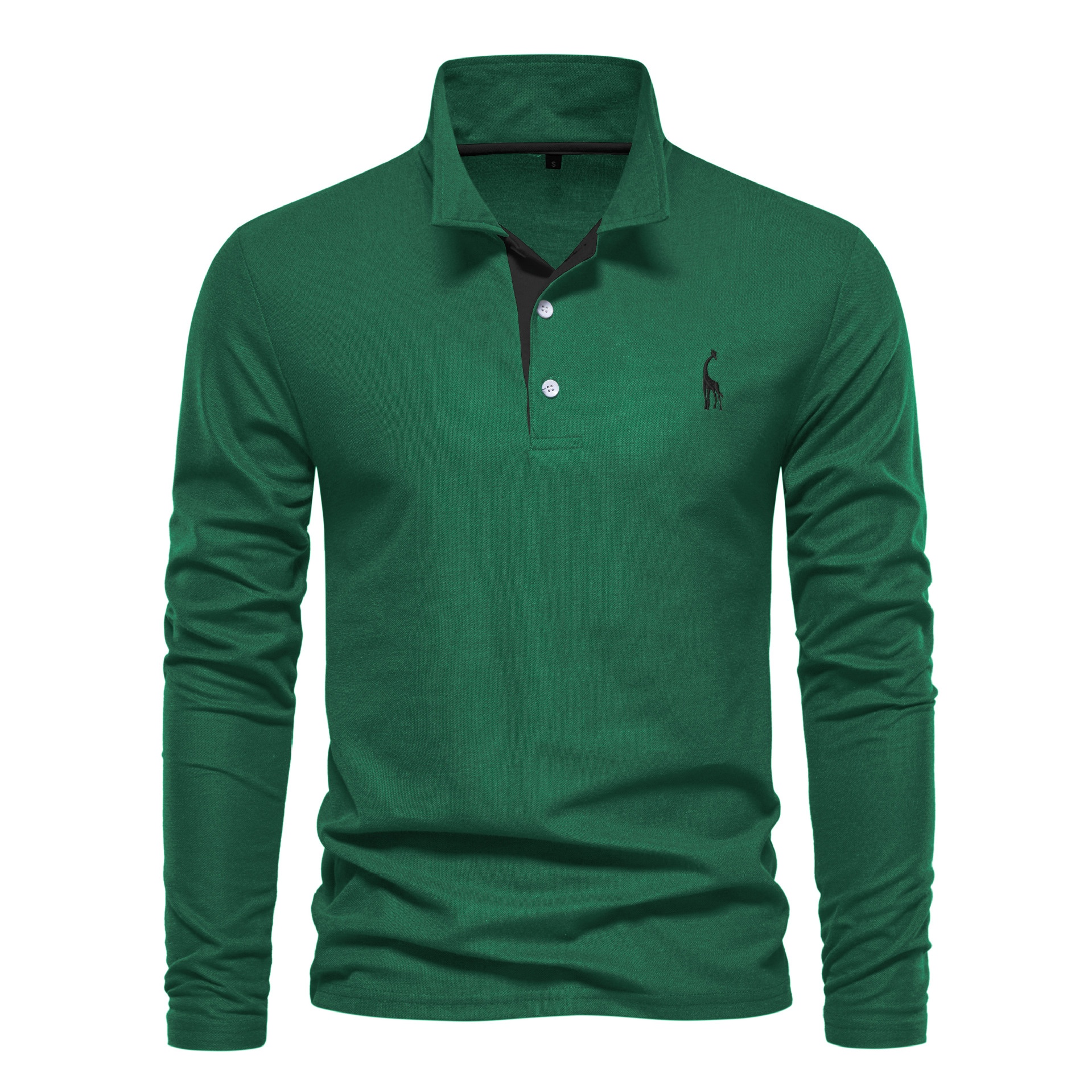 Long-Sleeve Men's Polo Shirt in Breathable Casual Style with Embroidered Detail