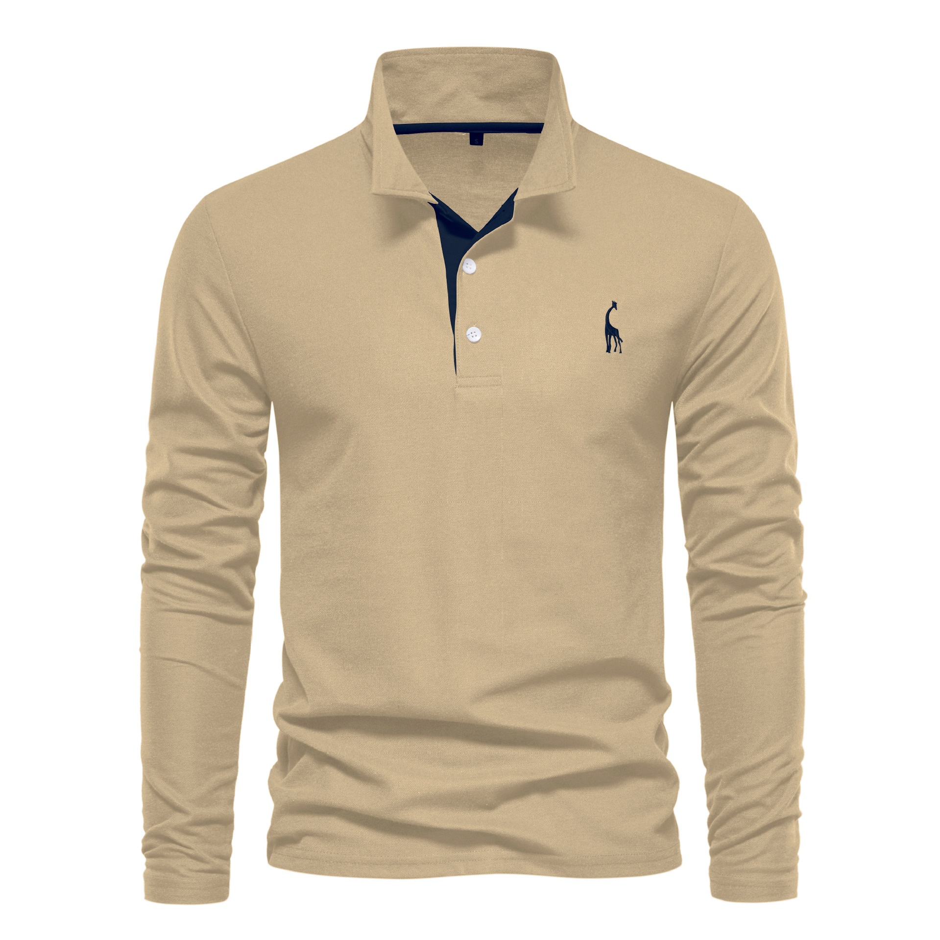 Long-Sleeve Men's Polo Shirt in Breathable Casual Style with Embroidered Detail