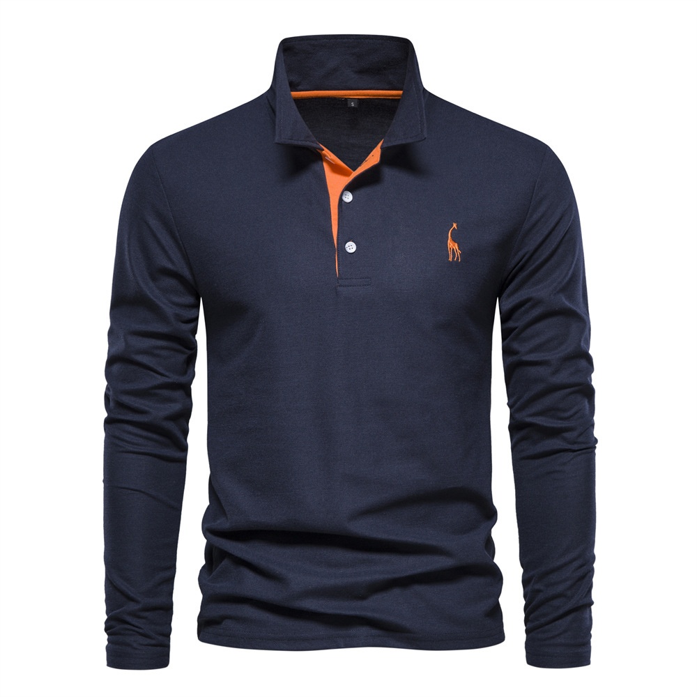 Long-Sleeve Men's Polo Shirt in Breathable Casual Style with Embroidered Detail