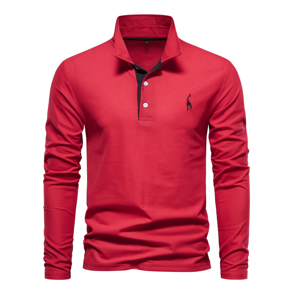 Long-Sleeve Men's Polo Shirt in Breathable Casual Style with Embroidered Detail