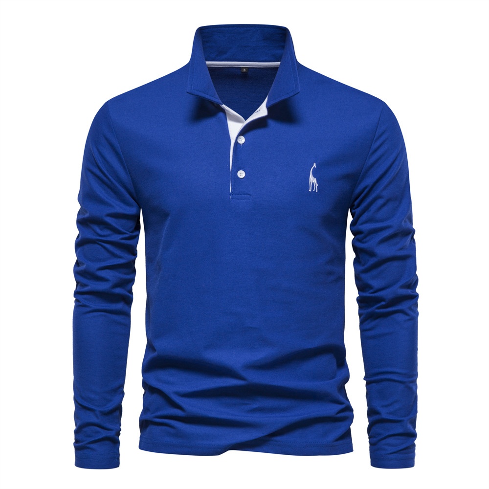 Long-Sleeve Men's Polo Shirt in Breathable Casual Style with Embroidered Detail