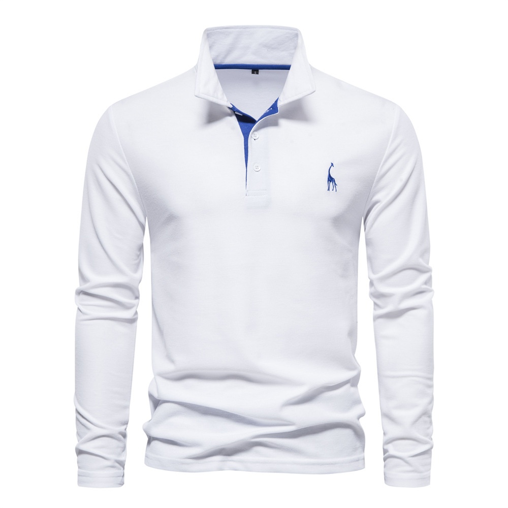 Long-Sleeve Men's Polo Shirt in Breathable Casual Style with Embroidered Detail