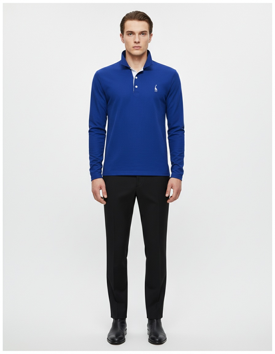 Long-Sleeve Men's Polo Shirt in Breathable Casual Style with Embroidered Detail
