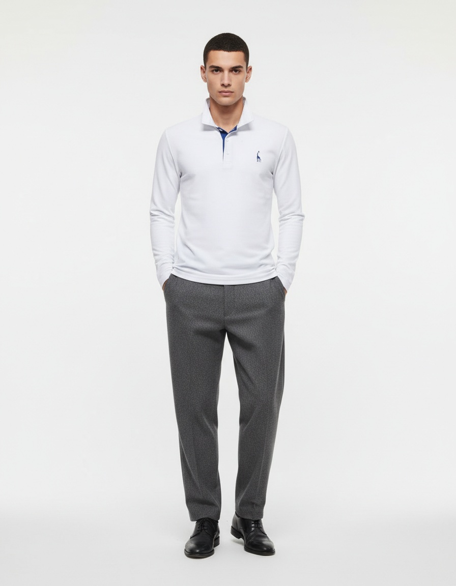 Long-Sleeve Men's Polo Shirt in Breathable Casual Style with Embroidered Detail