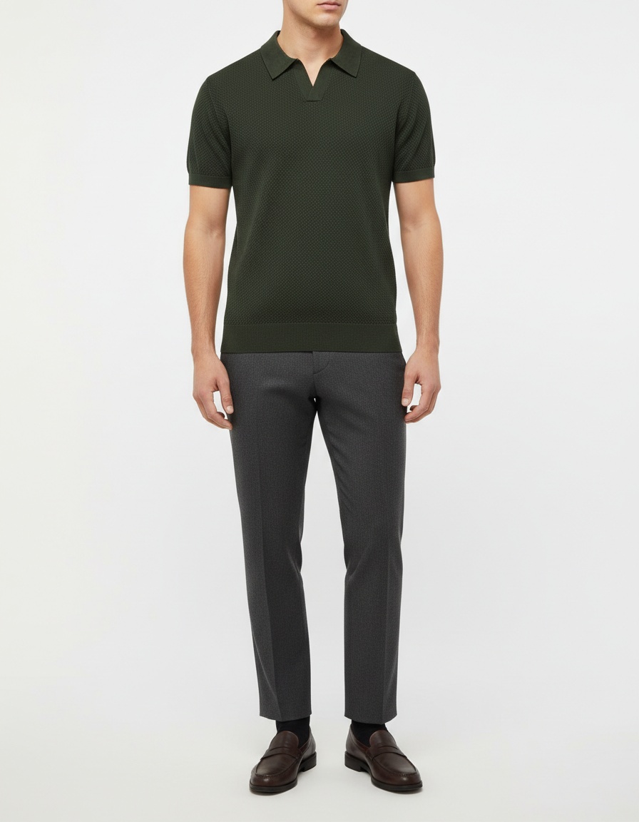 Summer Business Casual Pineapple Pattern Knitted Short Sleeve Men's Polo Shirt