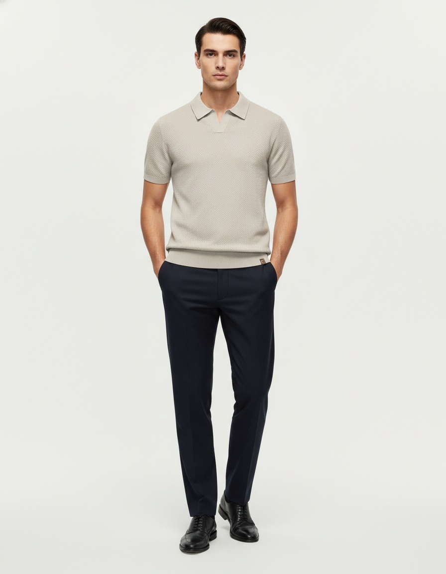 Summer Business Casual Pineapple Pattern Knitted Short Sleeve Men's Polo Shirt