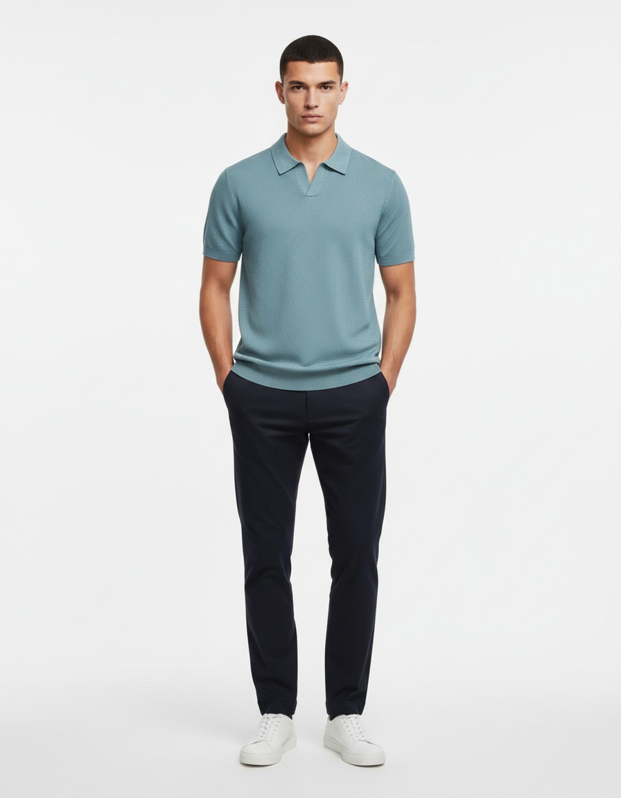 Summer Business Casual Pineapple Pattern Knitted Short Sleeve Men's Polo Shirt