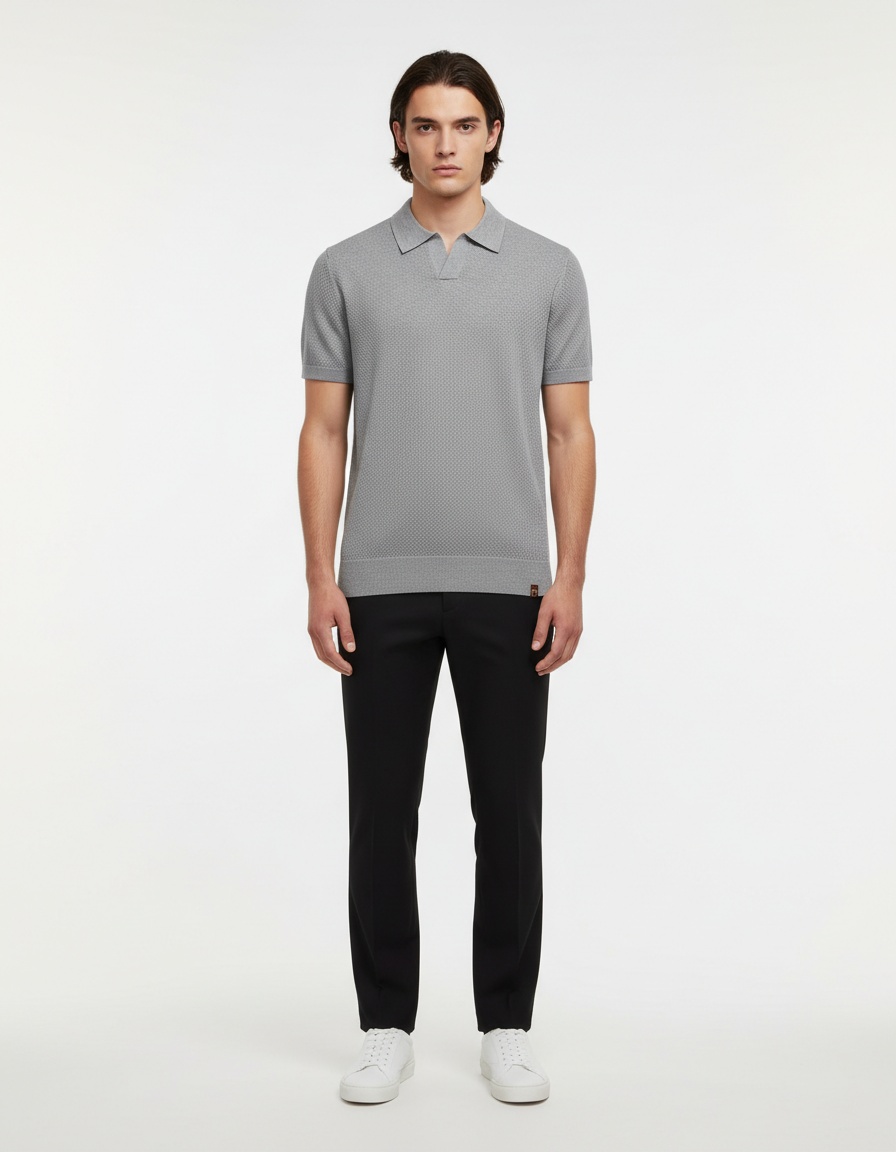 Summer Business Casual Pineapple Pattern Knitted Short Sleeve Men's Polo Shirt