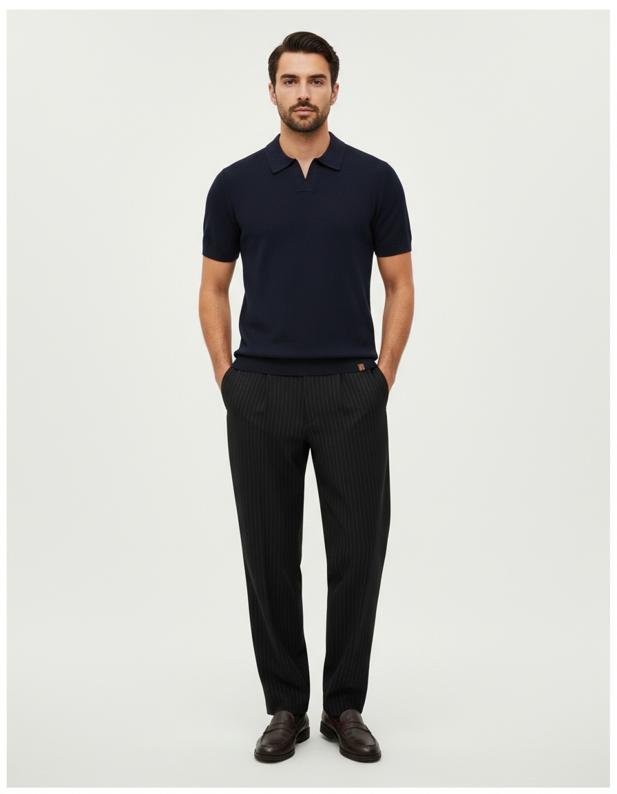 Summer Business Casual Pineapple Pattern Knitted Short Sleeve Men's Polo Shirt