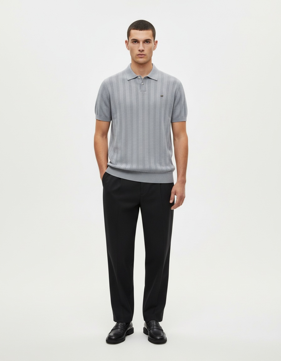 Men's Short-Sleeve Knitted Casual Polo Shirt