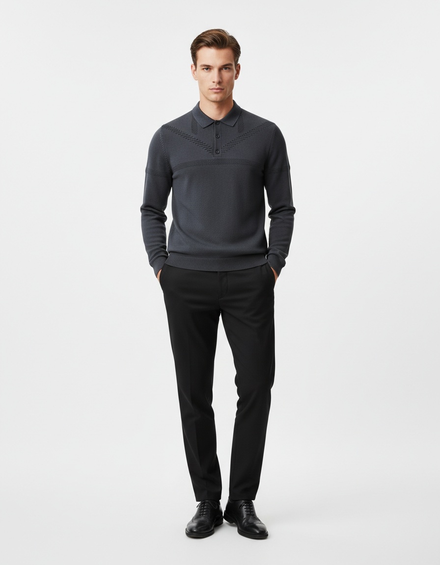 Jacquard Knit Business Casual Winter Men's Polo Shirt