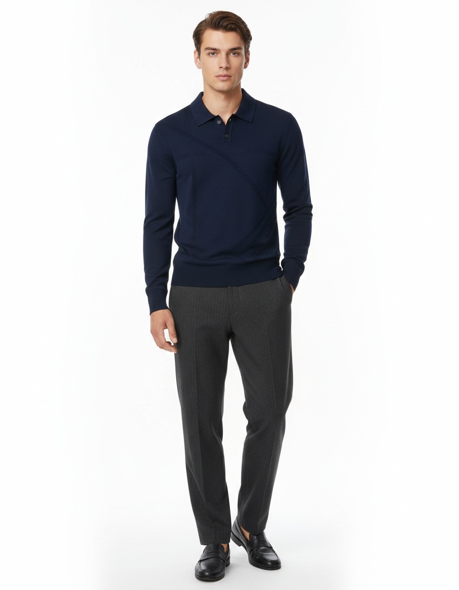 Jacquard Knit Business Casual Winter Men's Polo Shirt